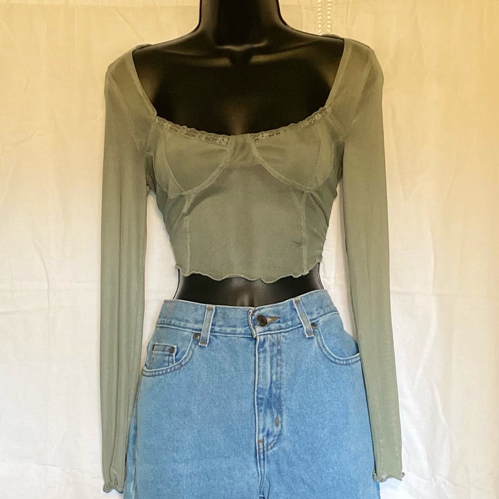 Green Sheer Long-sleeve Top